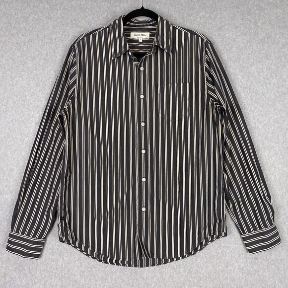 Alex Mill Mens S Black Ivory Mill Shirt in Halo Stripe Long Sleeve Button Up - Picture 1 of 6